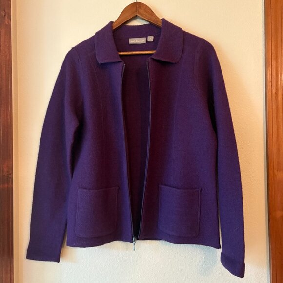 Croft&Barrow 100% Wool Plum Purple Full Zip Sweater Jacket Front Pockets Size S - Picture 3 of 10
